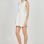 Pearl Bow Sleeveless Flare Knit Dress Off White