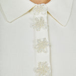 Pearl Bow Sleeveless Flare Knit Dress Off White