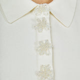 Pearl Bow Sleeveless Flare Knit Dress Off White