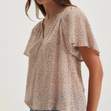 Park Printed Crinkle Cotton Gauze Top Blush