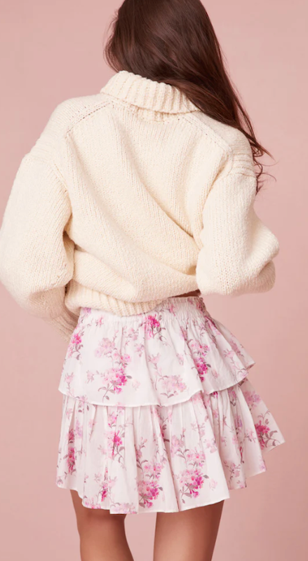 LoveShackFancy Ruffle Mini Floral Skirt Pink