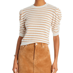 FRAME Ruched Sleeve Cashmere Sweater Camel Stripe