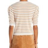 FRAME Ruched Sleeve Cashmere Sweater Camel Stripe