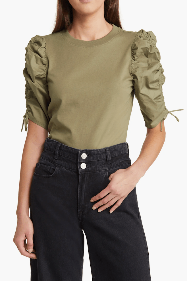 FRAME Ruched Tie Sleeve Tee