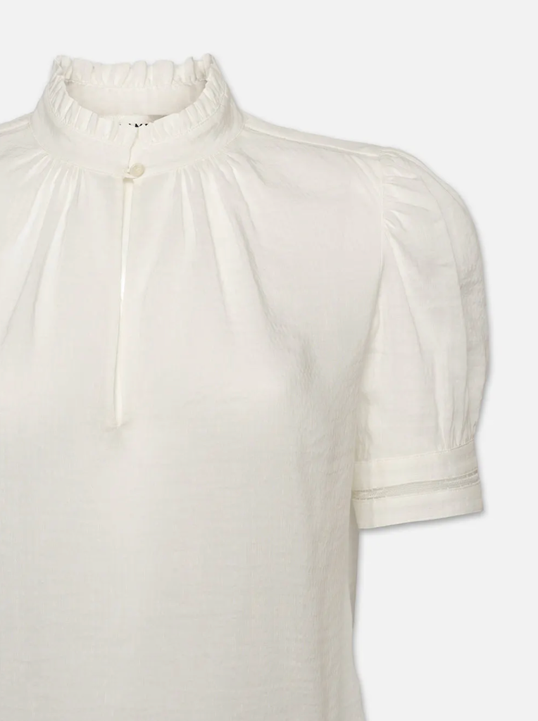 FRAME Ruffle Collar Inset Lace Top White