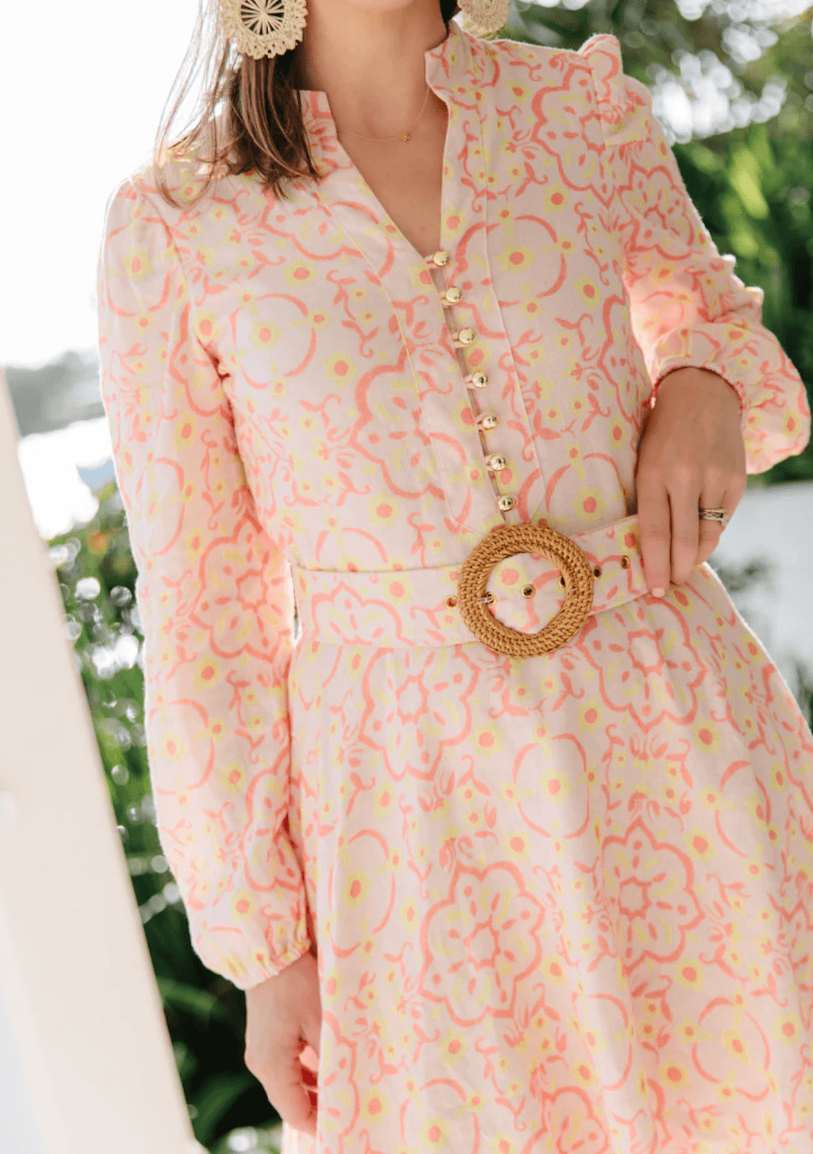 Peach & Lemon Belted Tunic Dress