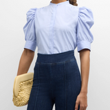 FRAME Ruched Puff Sleeve Shirt Chambray