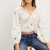 Velvet Aretha Embroidered Top Cream