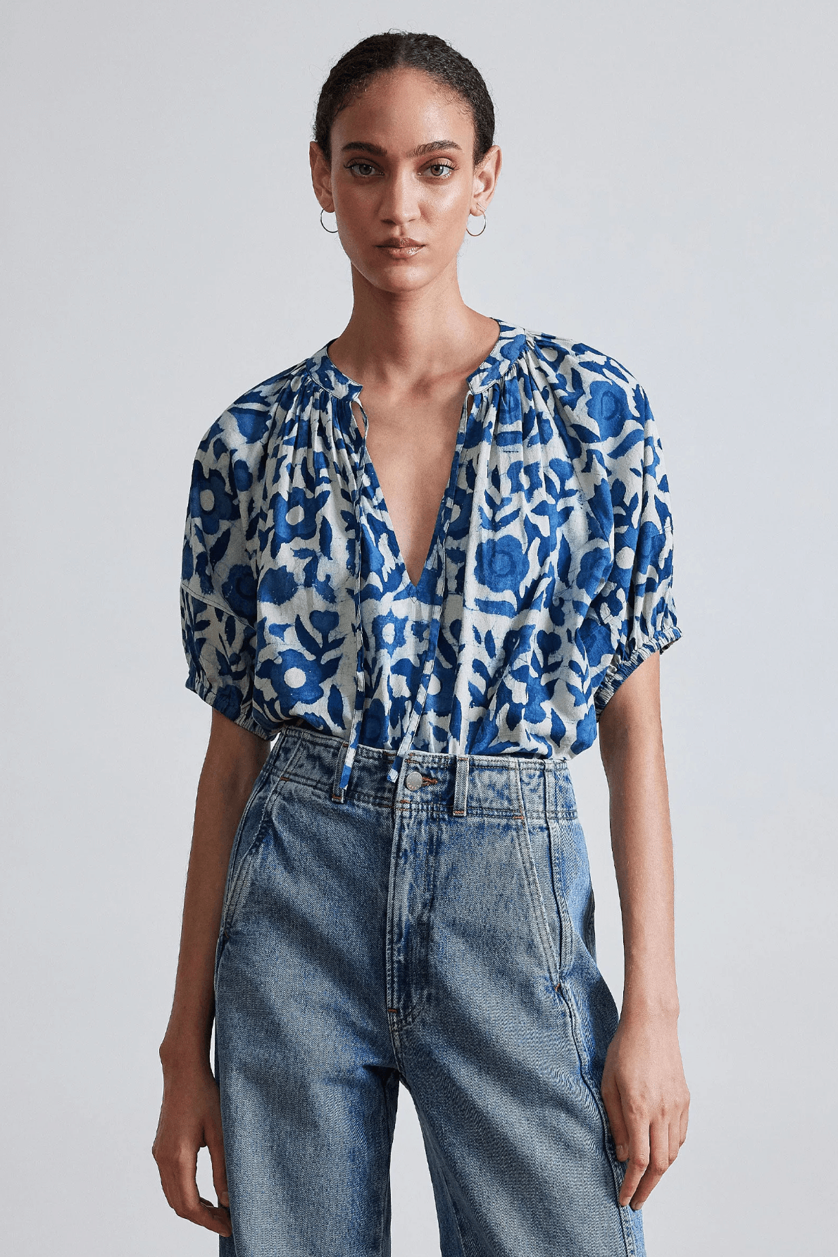 Apiece Apart Lumina Popover Batik Floral Indigo