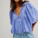 Free People Costa Eyelet Top Periwinkle