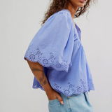 Free People Costa Eyelet Top Periwinkle