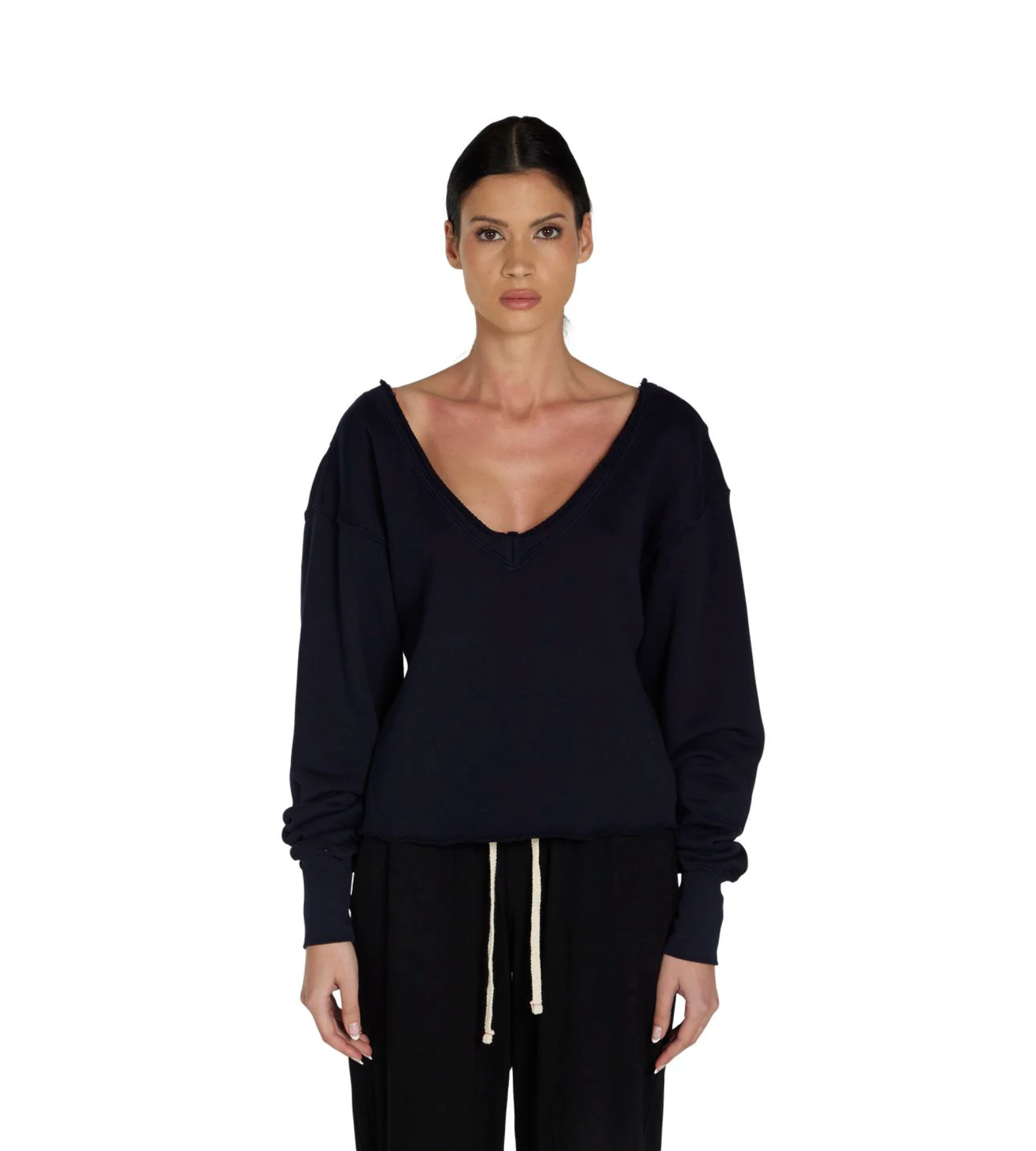 Les Tien Veronica Double V Roll Neck Navy