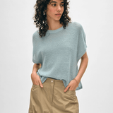 White + Warren Linen Ribbed Easy Tee Dusty Blue