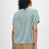 White + Warren Linen Ribbed Easy Tee Dusty Blue