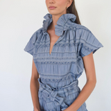 Never a Wallflower Vicki SS Top Blue Jacquard