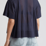 FRAME Pleated Button Up Blouse Navy