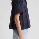 FRAME Pleated Button Up Blouse Navy