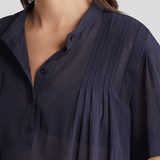 FRAME Pleated Button Up Blouse Navy