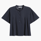 FRAME Pleated Button Up Blouse Navy