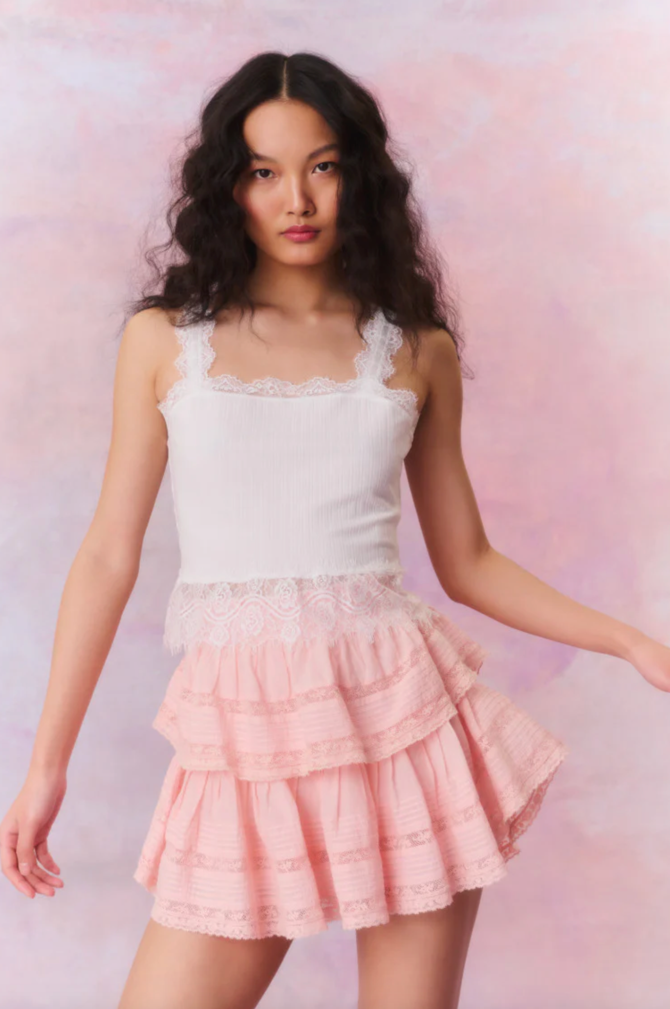 LoveShackFancy Ruffle Mini Skirt Bellerose Pink