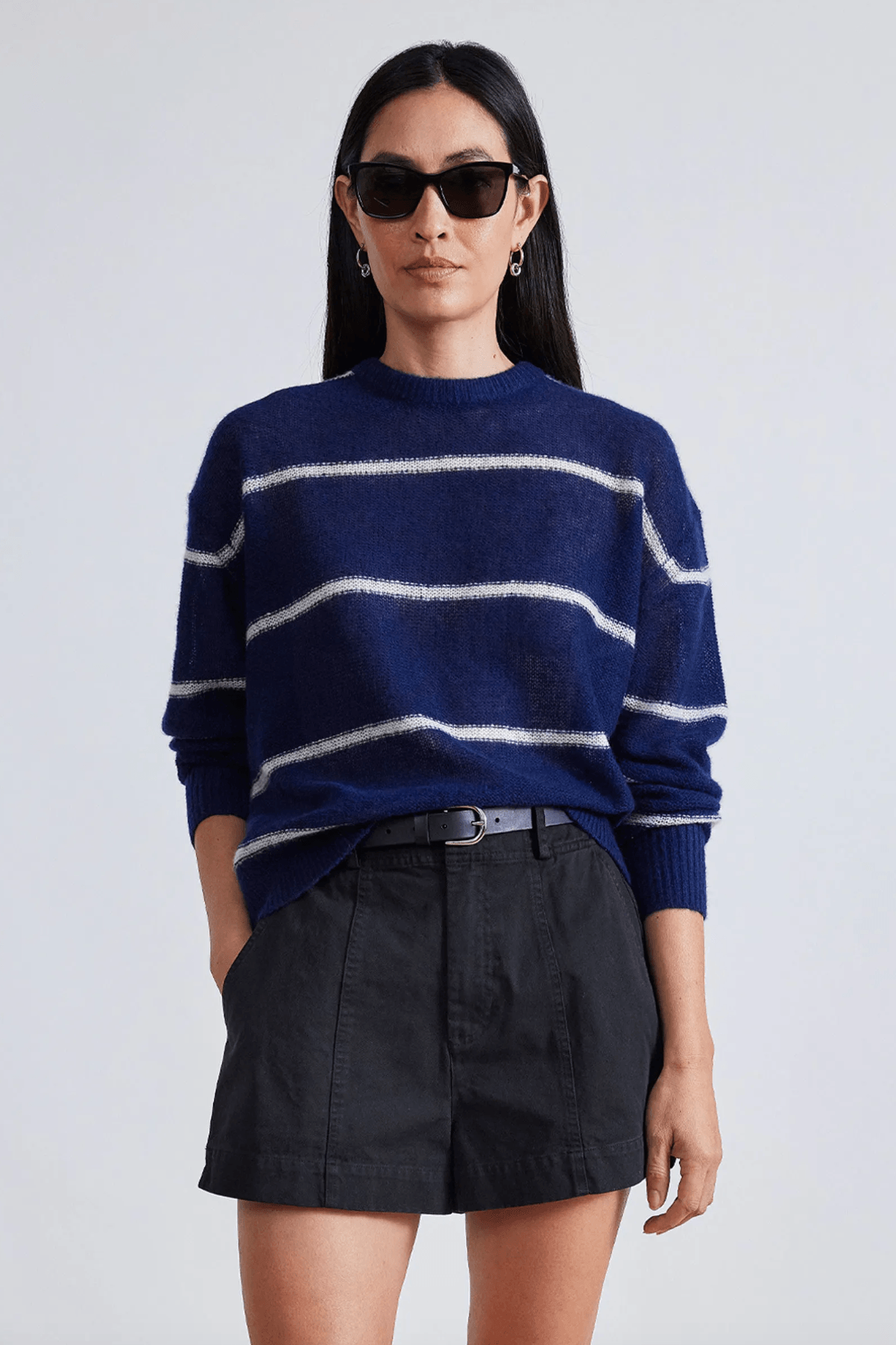 Apiece Apart Tissue Weight Sweater Navy Stripe