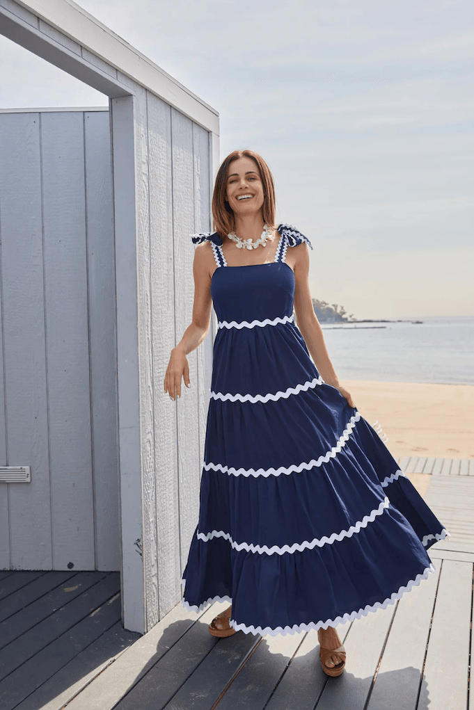 Ric-Rac Bow Strap Maxi Dress Navy KEEP Boutique Ric-Rac Bow Strap Maxi Dress Navy KEEP Boutique