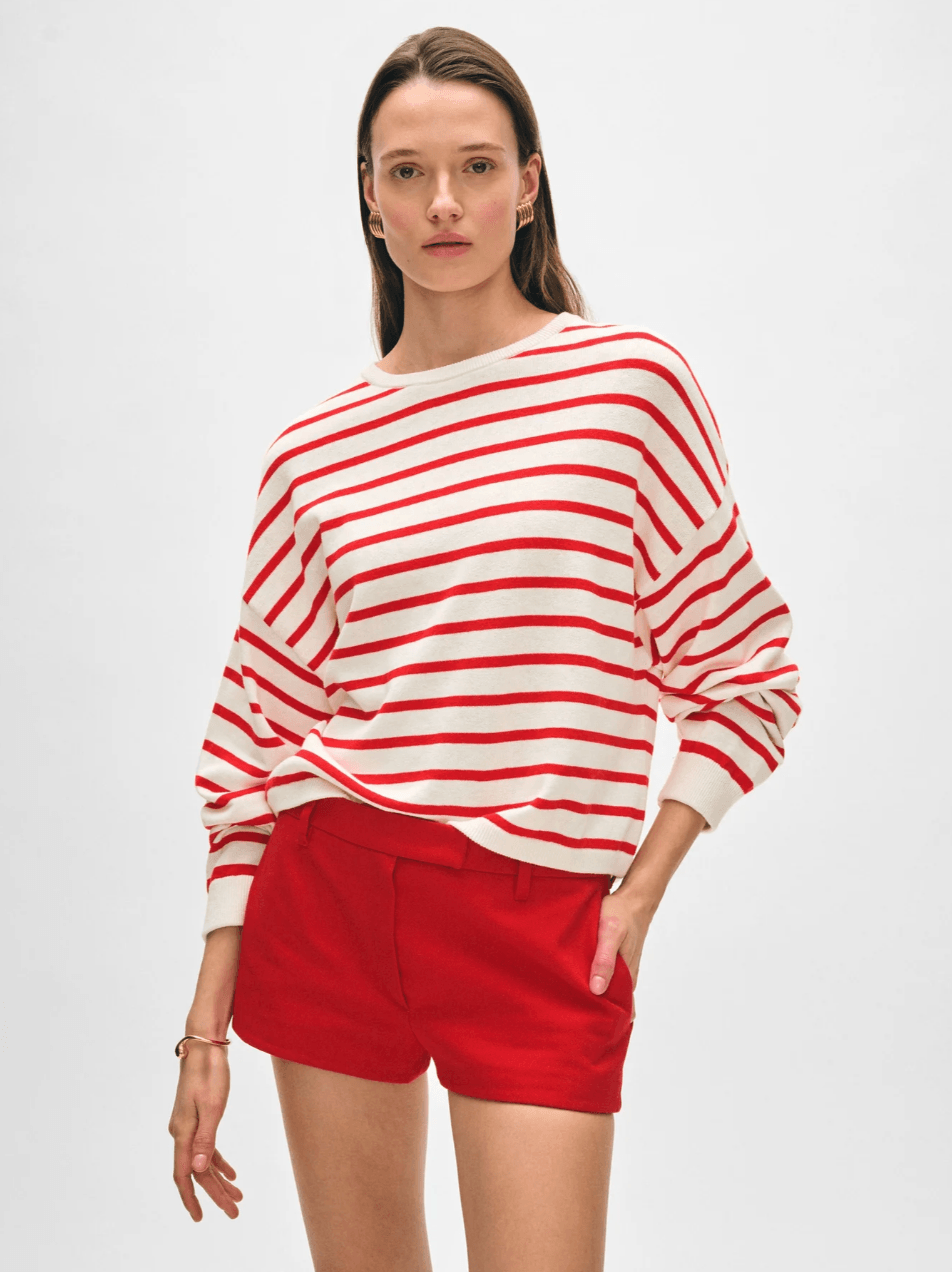 White + Warren Cotton Blend Drop Shoulder Sweatshirt White/Tomato