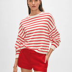 White + Warren Cotton Blend Drop Shoulder Sweatshirt White/Tomato