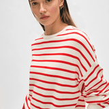 White + Warren Cotton Blend Drop Shoulder Sweatshirt White/Tomato