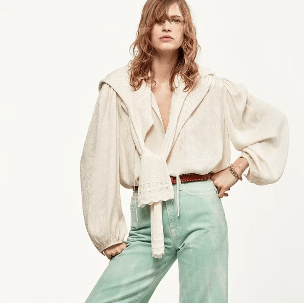 FRAME Cinched Sleeve Popover Blouse