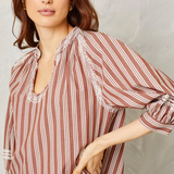 Eleanor Top Cotton Poplin Cappuccino White Stripe