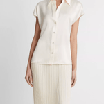 Silk Cap-Sleeve Ruched-Back Blouse