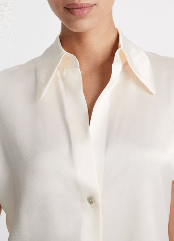 Silk Cap-Sleeve Ruched-Back Blouse