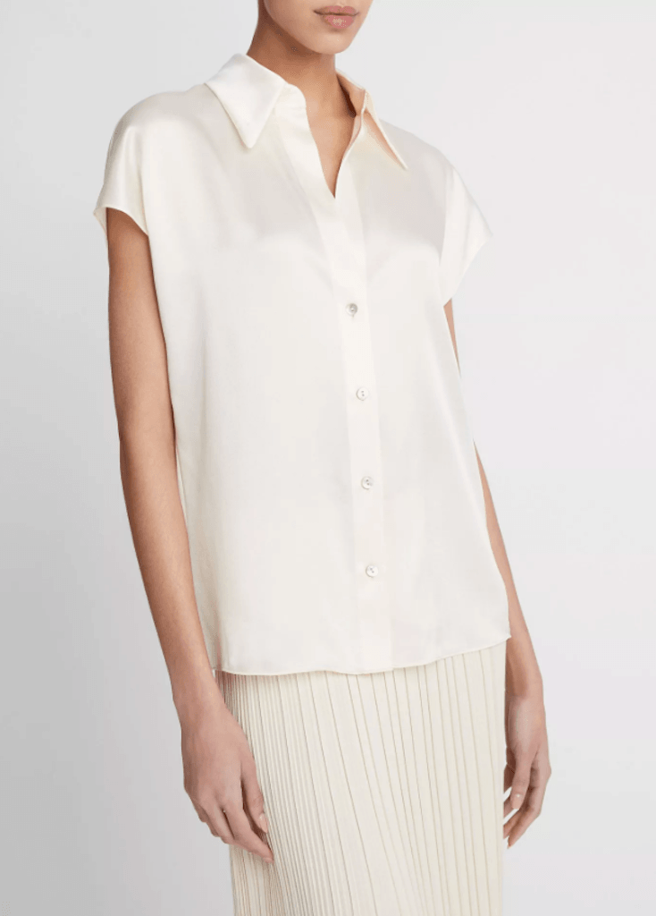 Silk Cap-Sleeve Ruched-Back Blouse