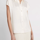 Silk Cap-Sleeve Ruched-Back Blouse