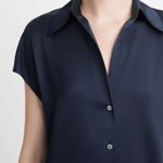 Silk Cap-Sleeve Ruched-Back Blouse