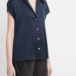 Silk Cap-Sleeve Ruched-Back Blouse