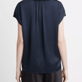 Silk Cap-Sleeve Ruched-Back Blouse