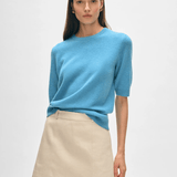 White + Warren Cashmere Elbow Sleeve Tee Mediterranean