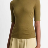 VINCE Ribbed Cotton Elbow-Sleeve T-Shirt Laurel