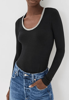 Janay Long Sleeve U Neck Top Black