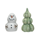 Stoneware Snowman & Tree Salt & Pepper Shakers, Set of 2