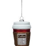 Glass "Coffee" To Go Cup Ornament w/ Glitter