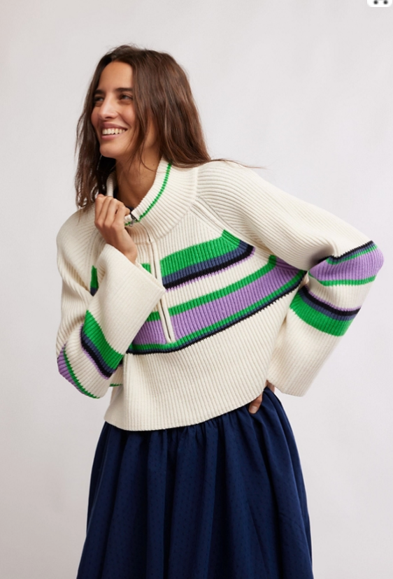 Striped Greta Half Zip Sugar Swirl Combo