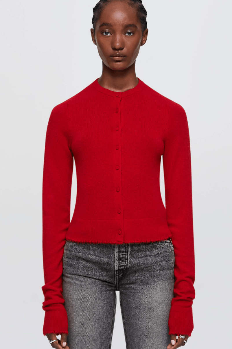 Cashmere Crewneck Cardigan Fire - Main Image