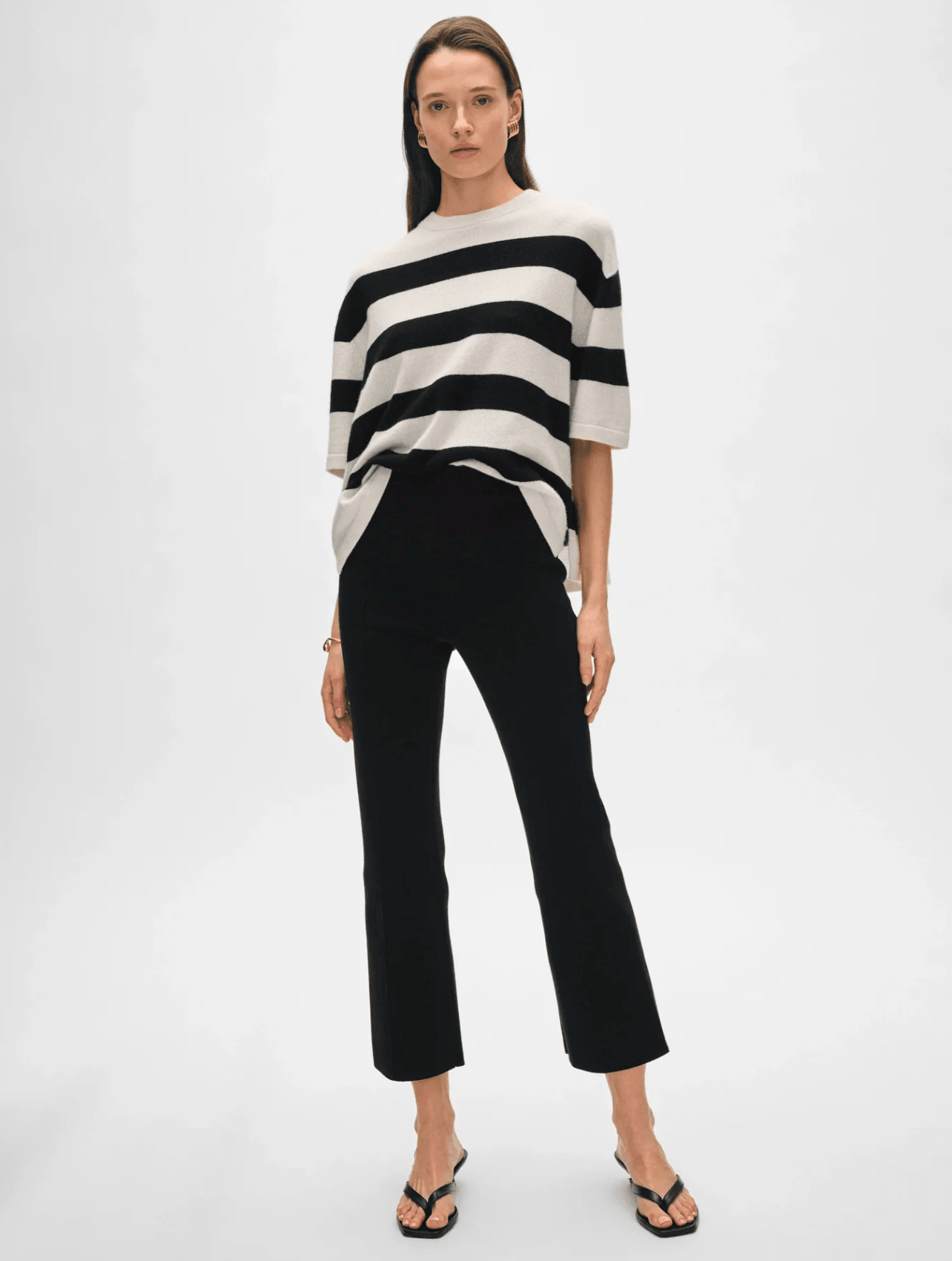 White + Warren Cashmere Striped Easy T-shirt Soft White/Black