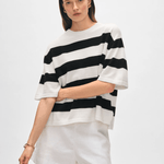 White + Warren Cashmere Striped Easy T-shirt Soft White/Black