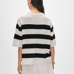 White + Warren Cashmere Striped Easy T-shirt Soft White/Black