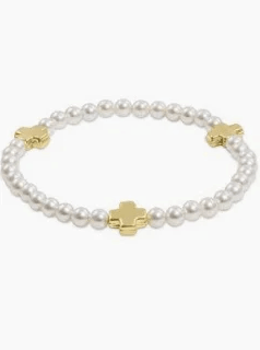 Signature Cross Small Pearl Pattern 3MM Pearl Bracelet Gold