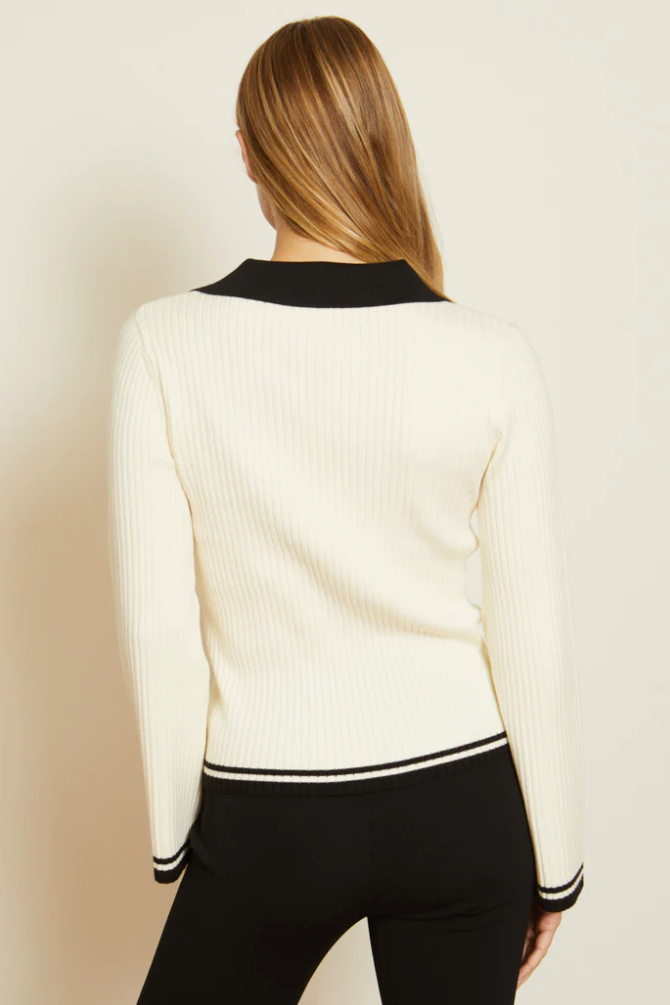 Quincy Ivory/Black Collared Sweater